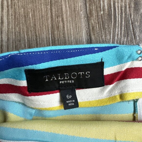 Talbots Skirt Womens 6P Colorful Striped Pencil Zip Back Cotton Preppy Twee - Picture 4 of 9